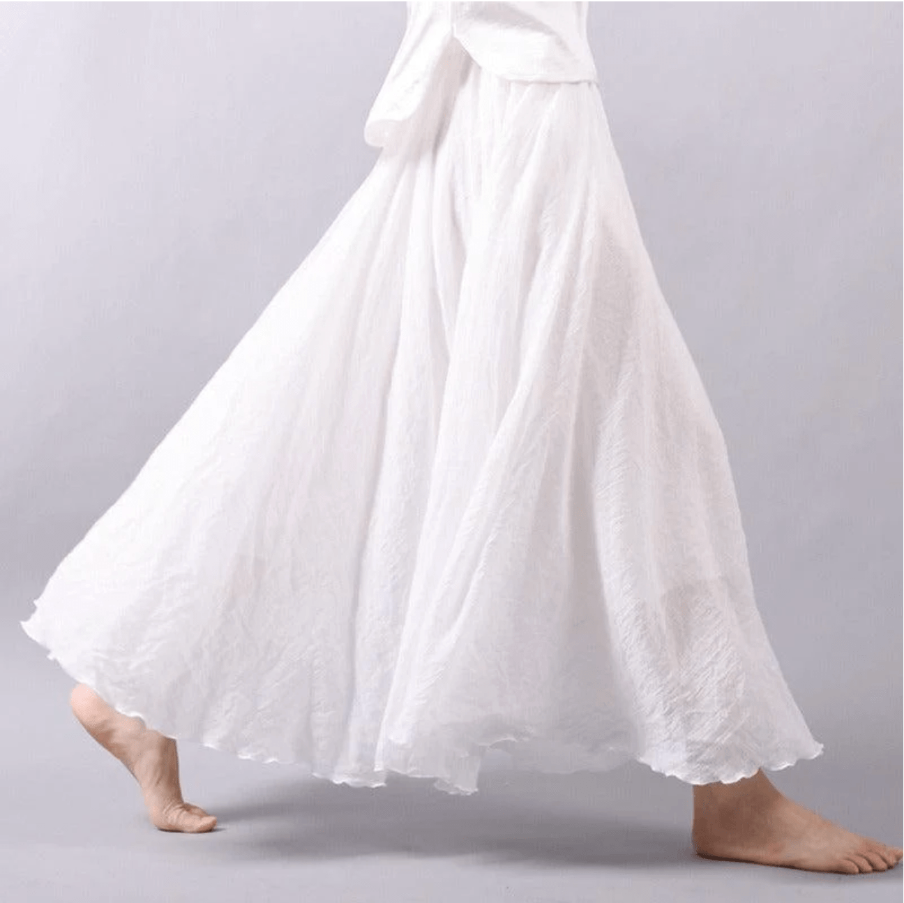 Effortless Linen Maxi Skirt for Women with Elastic Waist Ruffled Hem Flowing Bohemian Style