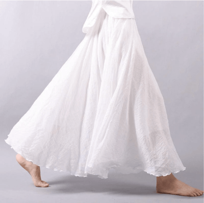 Effortless Linen Maxi Skirt for Women with Elastic Waist Ruffled Hem Flowing Bohemian Style