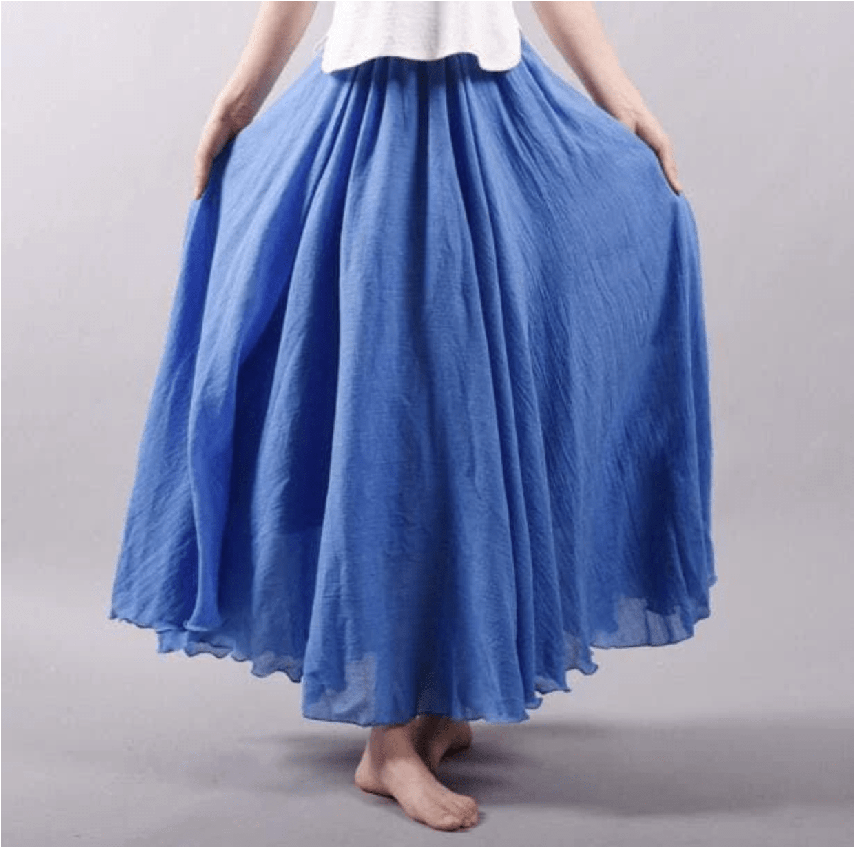 Effortless Linen Maxi Skirt for Women with Elastic Waist Ruffled Hem Flowing Bohemian Style