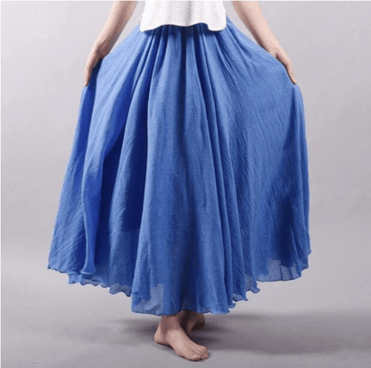 Effortless Linen Maxi Skirt for Women with Elastic Waist Ruffled Hem Flowing Bohemian Style