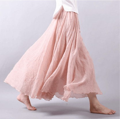 Effortless Linen Maxi Skirt for Women with Elastic Waist Ruffled Hem Flowing Bohemian Style