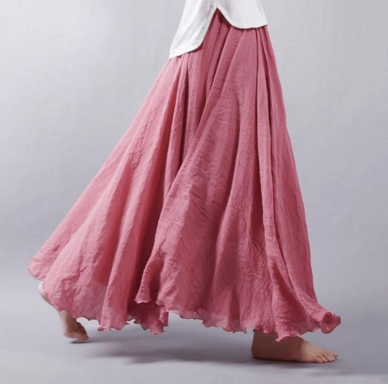 Effortless Linen Maxi Skirt for Women with Elastic Waist Ruffled Hem Flowing Bohemian Style