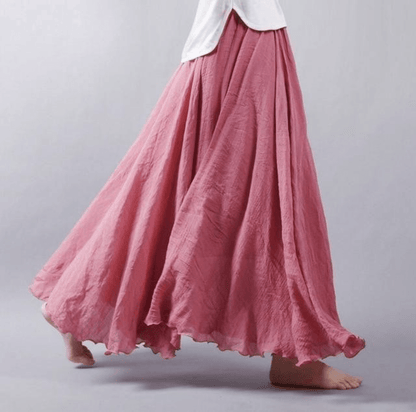 Effortless Linen Maxi Skirt for Women with Elastic Waist Ruffled Hem Flowing Bohemian Style
