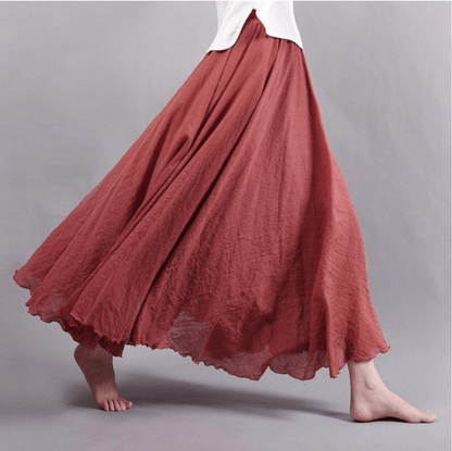 Effortless Linen Maxi Skirt for Women with Elastic Waist Ruffled Hem Flowing Bohemian Style