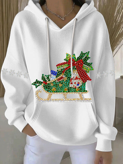 Comfortable Rhinestone Sleigh Sweater for Women with Hooded Long Sleeve Oversized Christmas Style