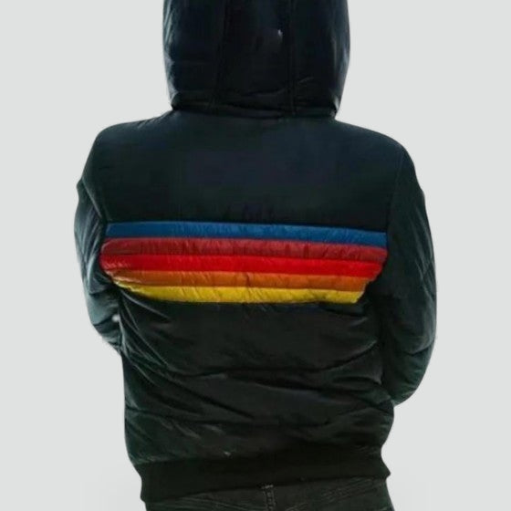 Women's Hooded Striped Colorblock Puffer Jacket