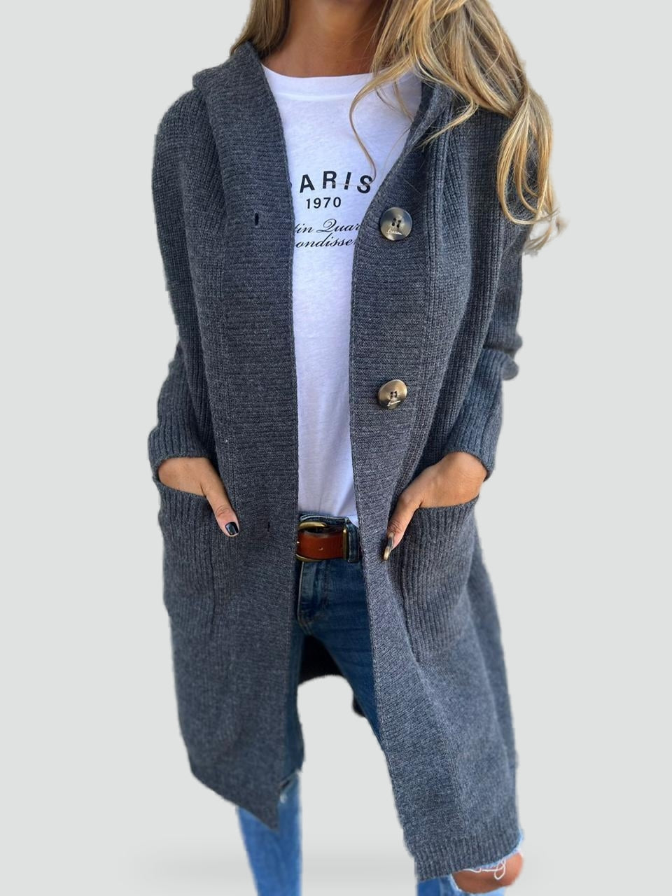 Women's Hooded Pockets Cardigan