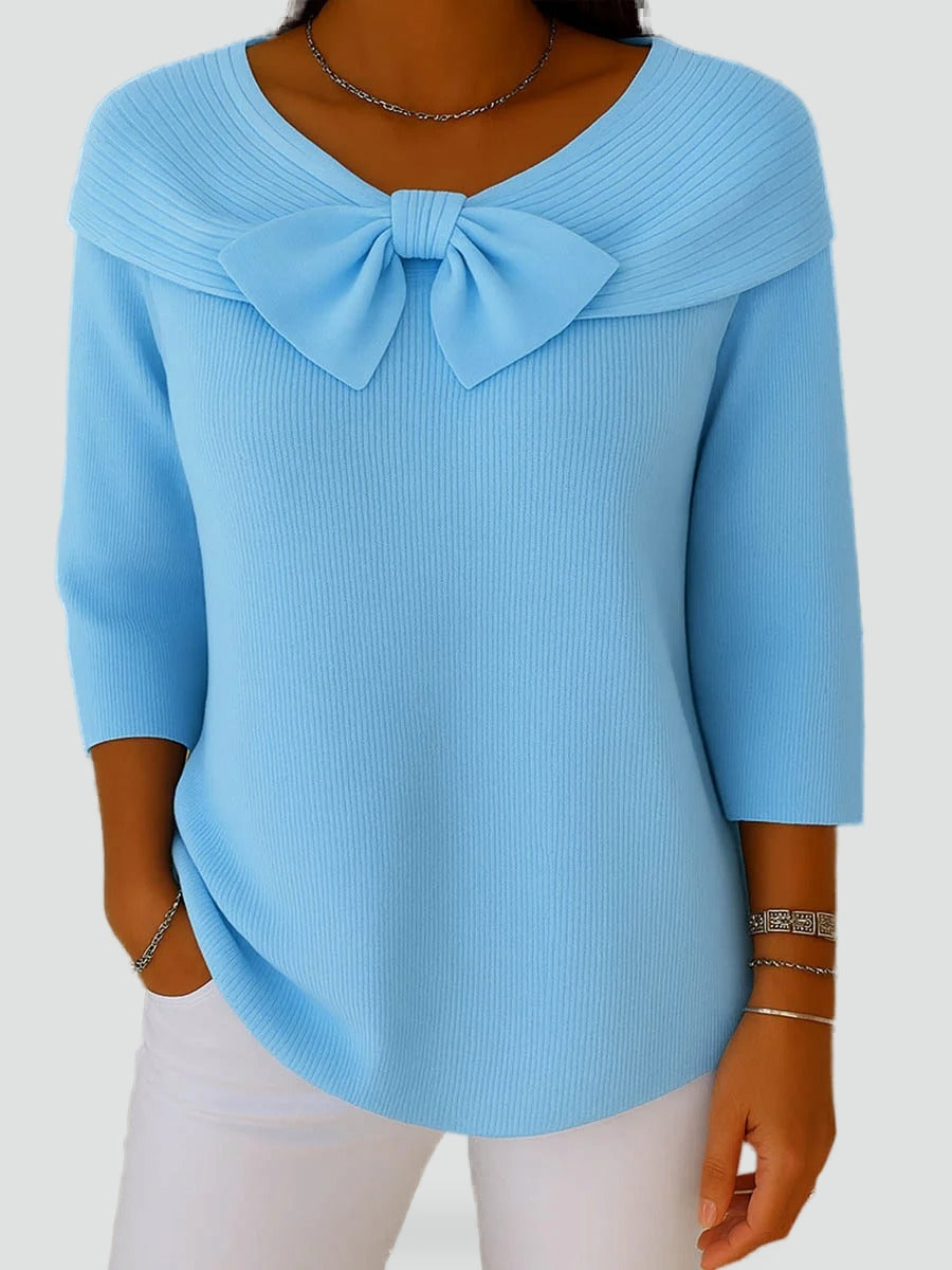 Women's Ribbed Knit Bow Neck Sweater