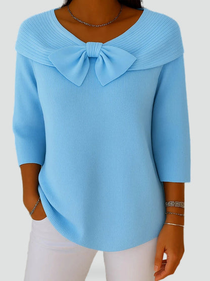 Women's Ribbed Knit Bow Neck Sweater