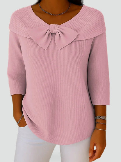 Women's Ribbed Knit Bow Neck Sweater