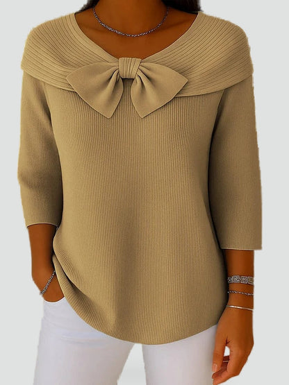 Women's Ribbed Knit Bow Neck Sweater