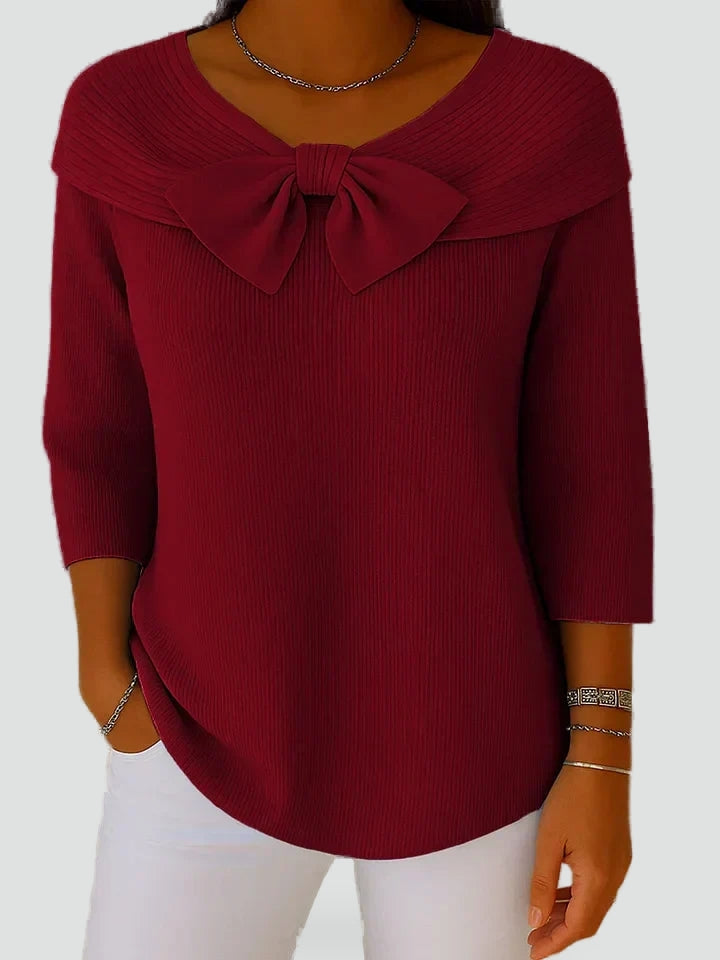 Women's Ribbed Knit Bow Neck Sweater