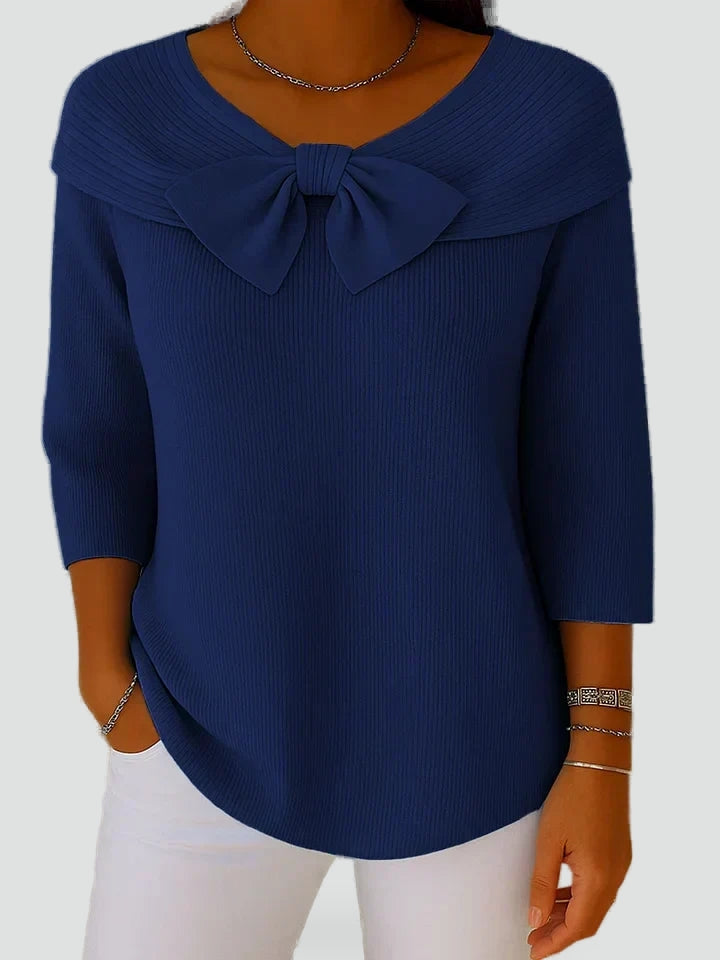Women's Ribbed Knit Bow Neck Sweater