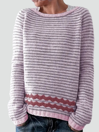 Women's Striped Zigzag Boat Neck Sweater