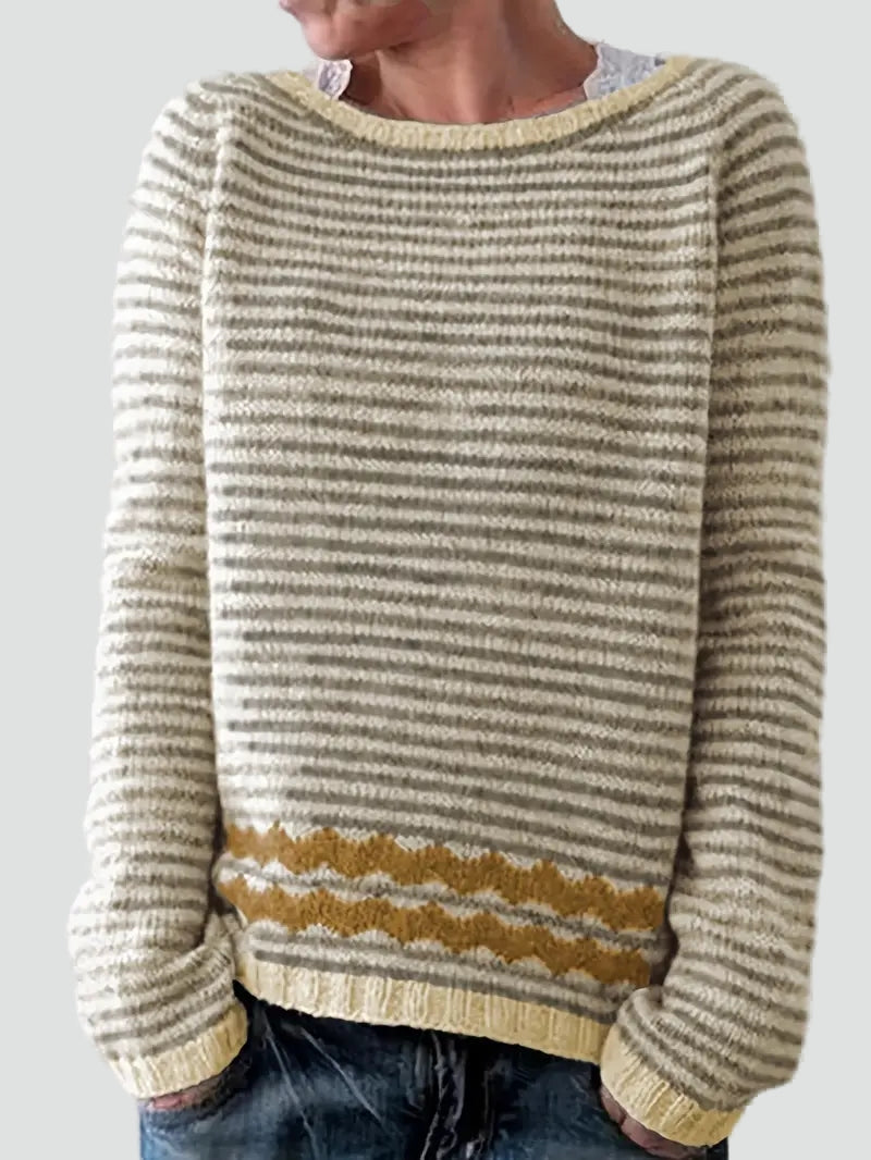 Women's Striped Zigzag Boat Neck Sweater