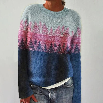 Comfortable Striped Knit Sweater for Women with Crew Neck Long Sleeve Relaxed Oversized Style