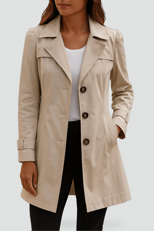 Women's Single Breasted Notch Lapel Trench Coat