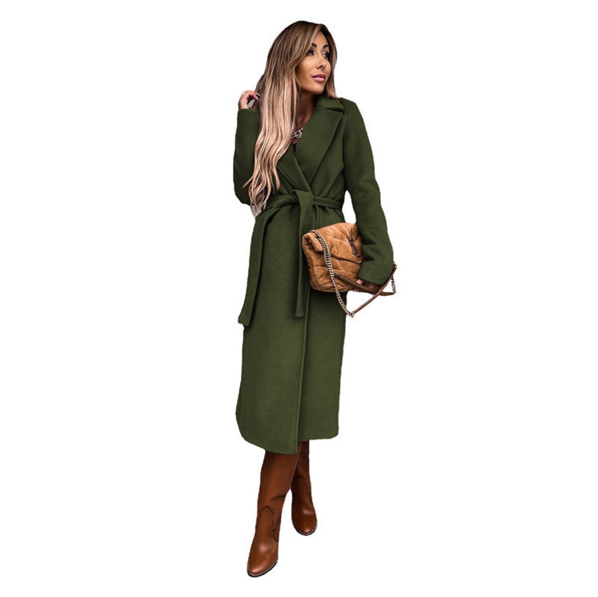 Women's Long Belted Wrap Trench Coat