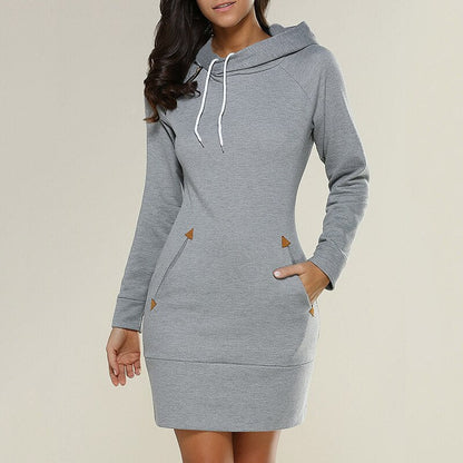 Comfortable Fleece Hoodie Dress for Women with Drawstring Hood Long Sleeve Kangaroo Pocket Bodycon Style