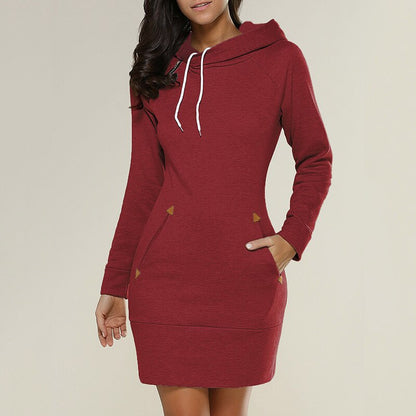 Comfortable Fleece Hoodie Dress for Women with Drawstring Hood Long Sleeve Kangaroo Pocket Bodycon Style