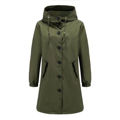 Effortless Hooded Trench Coat for Women with Long Sleeve Button Front Side Slit Relaxed Style