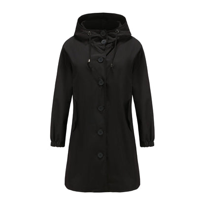Effortless Hooded Trench Coat for Women with Long Sleeve Button Front Side Slit Relaxed Style