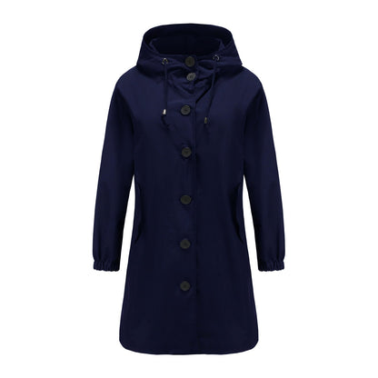 Effortless Hooded Trench Coat for Women with Long Sleeve Button Front Side Slit Relaxed Style