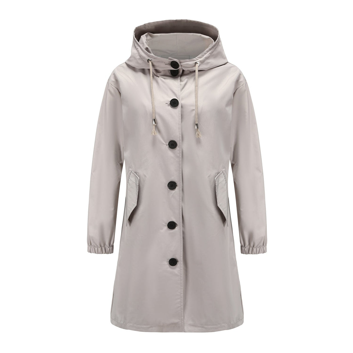 Effortless Hooded Trench Coat for Women with Long Sleeve Button Front Side Slit Relaxed Style