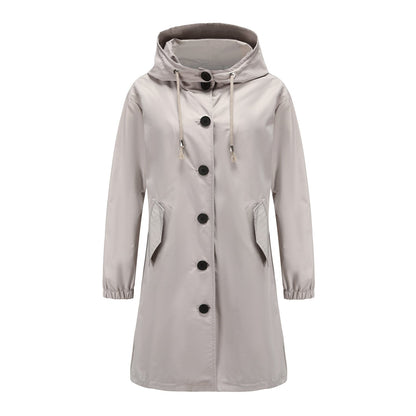 Effortless Hooded Trench Coat for Women with Long Sleeve Button Front Side Slit Relaxed Style