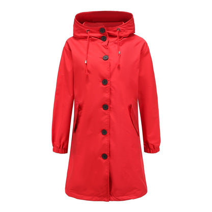 Effortless Hooded Trench Coat for Women with Long Sleeve Button Front Side Slit Relaxed Style