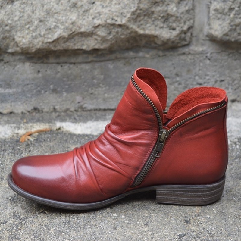 Effortless Black Leather Ankle Boots for Women with Side Zip Slouchy Ruched Casual Style