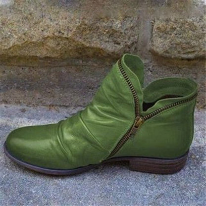 Effortless Black Leather Ankle Boots for Women with Side Zip Slouchy Ruched Casual Style