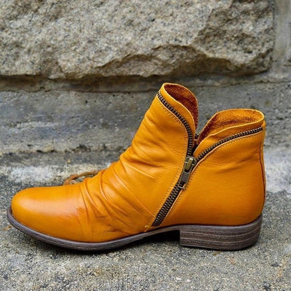 Effortless Black Leather Ankle Boots for Women with Side Zip Slouchy Ruched Casual Style