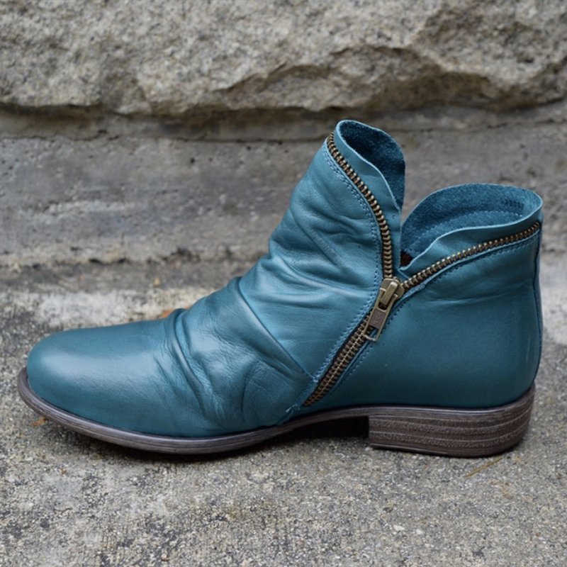 Effortless Black Leather Ankle Boots for Women with Side Zip Slouchy Ruched Casual Style