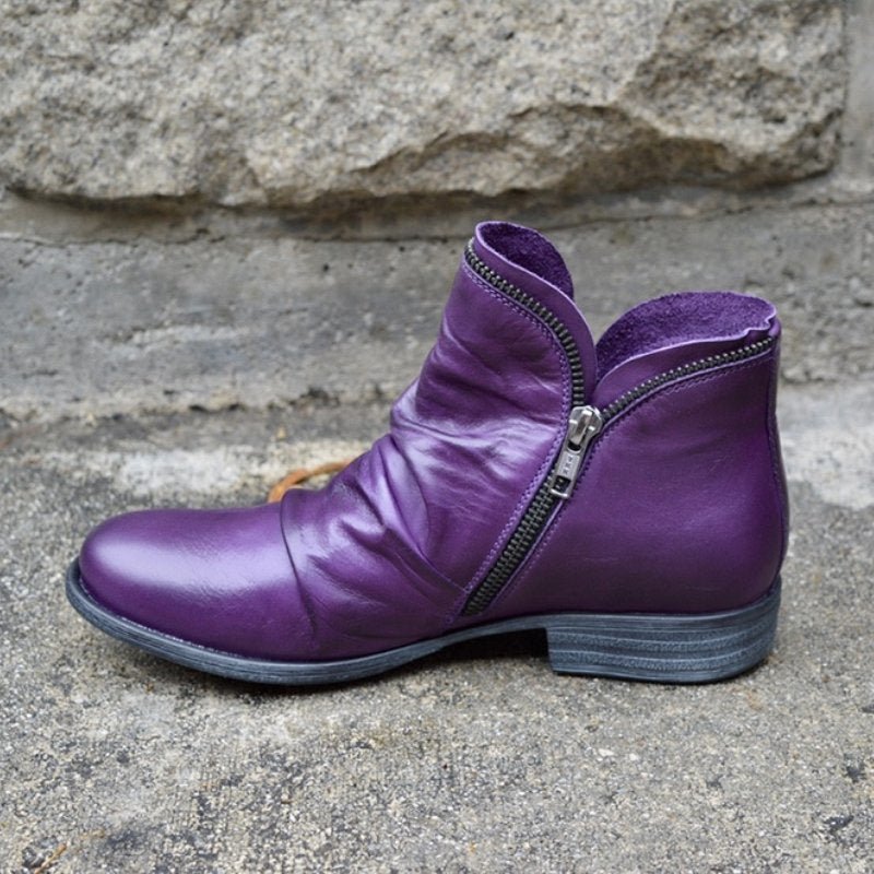 Effortless Black Leather Ankle Boots for Women with Side Zip Slouchy Ruched Casual Style