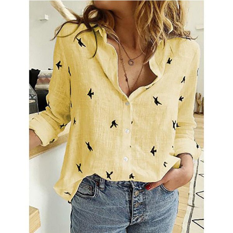 Effortless Linen Blouse for Women with Collar Long Sleeve Button Front Relaxed Style