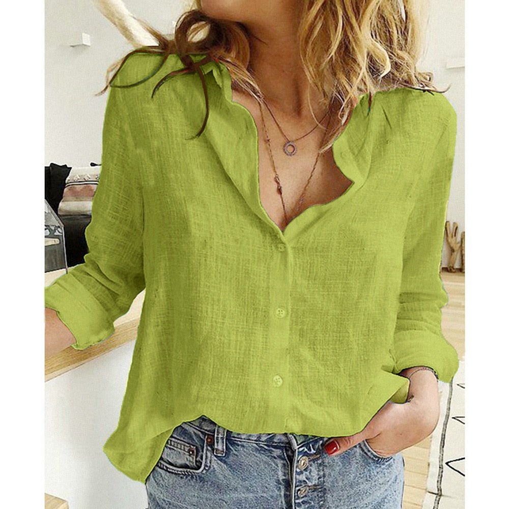 Effortless Linen Blouse for Women with Collar Long Sleeve Button Front Relaxed Style