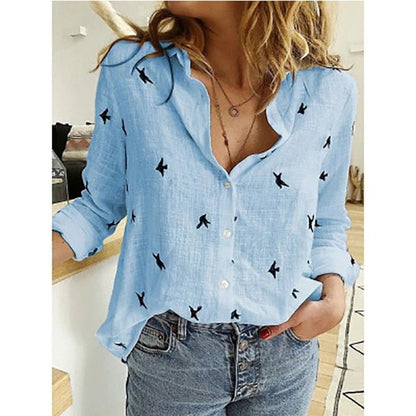 Effortless Linen Blouse for Women with Collar Long Sleeve Button Front Relaxed Style