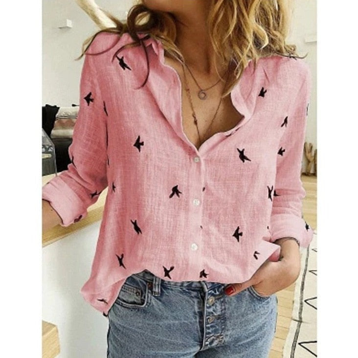 Effortless Linen Blouse for Women with Collar Long Sleeve Button Front Relaxed Style
