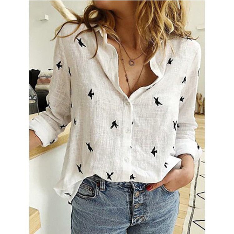 Effortless Linen Blouse for Women with Collar Long Sleeve Button Front Relaxed Style