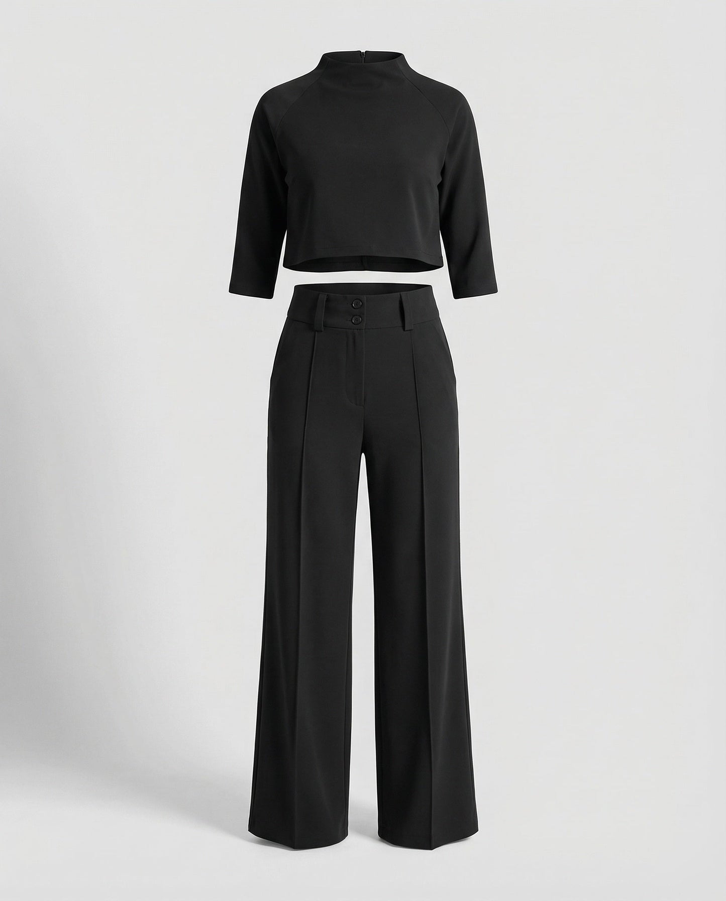 Effortless Wide Leg Set for Women with Boat Neck Elbow Sleeve Cropped Top Two Piece Style