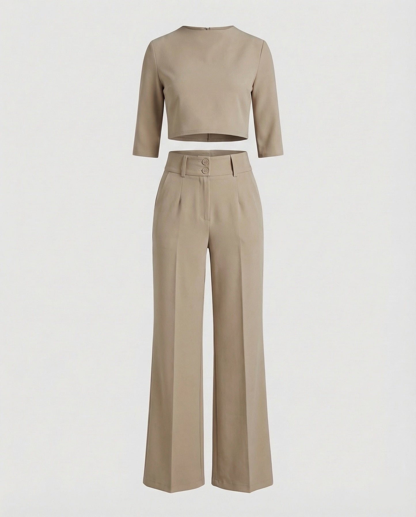 Effortless Wide Leg Set for Women with Boat Neck Elbow Sleeve Cropped Top Two Piece Style