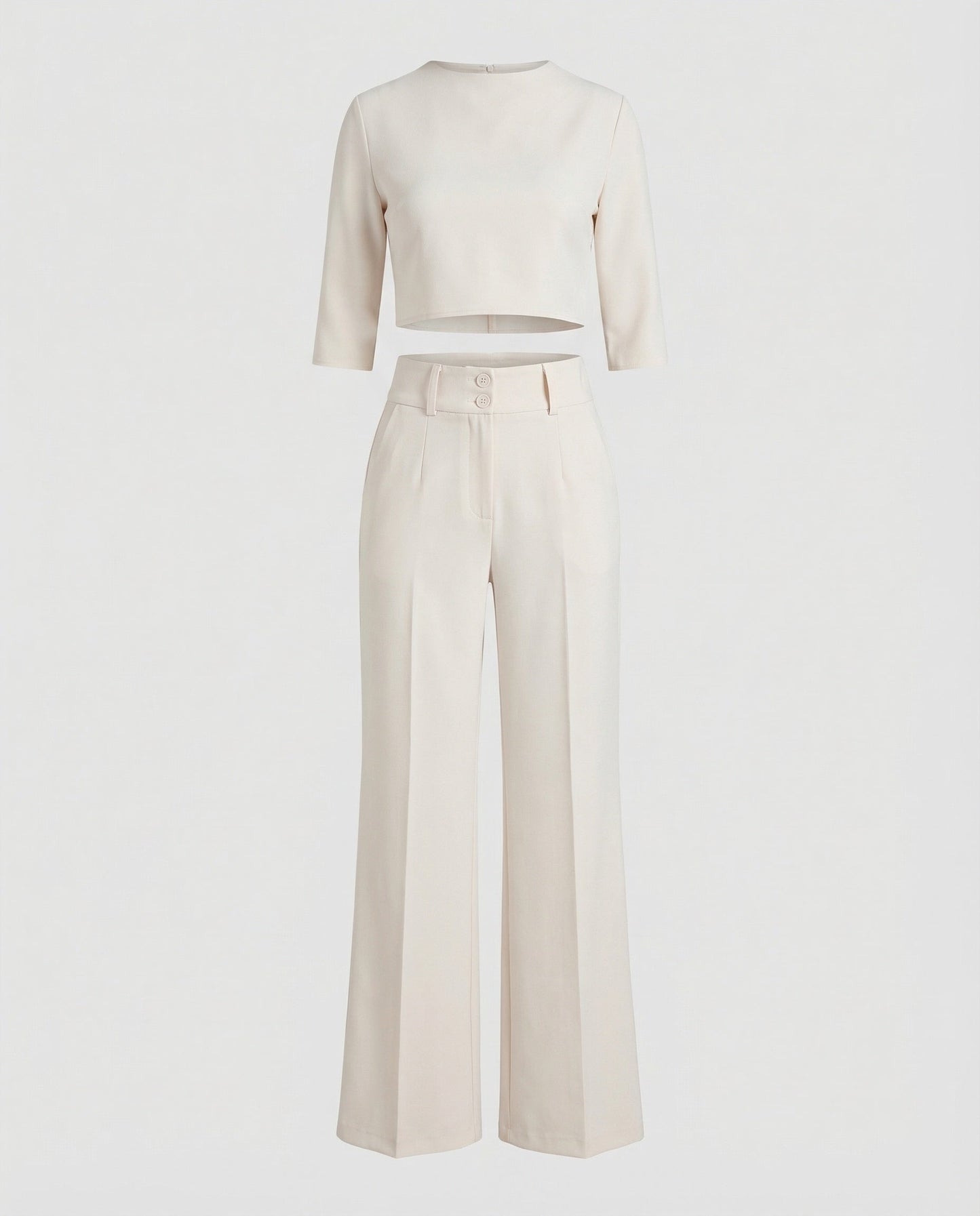 Effortless Wide Leg Set for Women with Boat Neck Elbow Sleeve Cropped Top Two Piece Style
