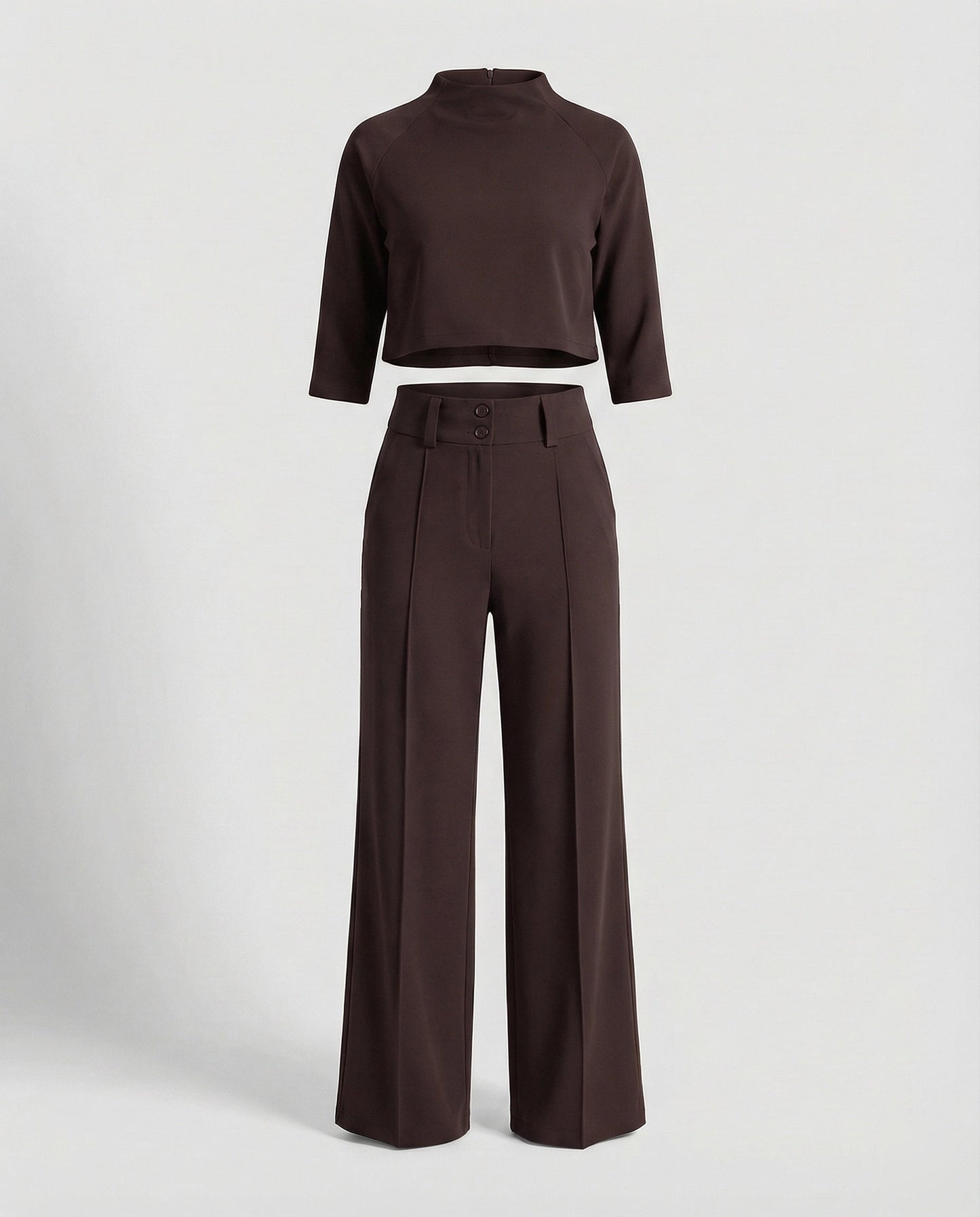 Effortless Wide Leg Set for Women with Boat Neck Elbow Sleeve Cropped Top Two Piece Style