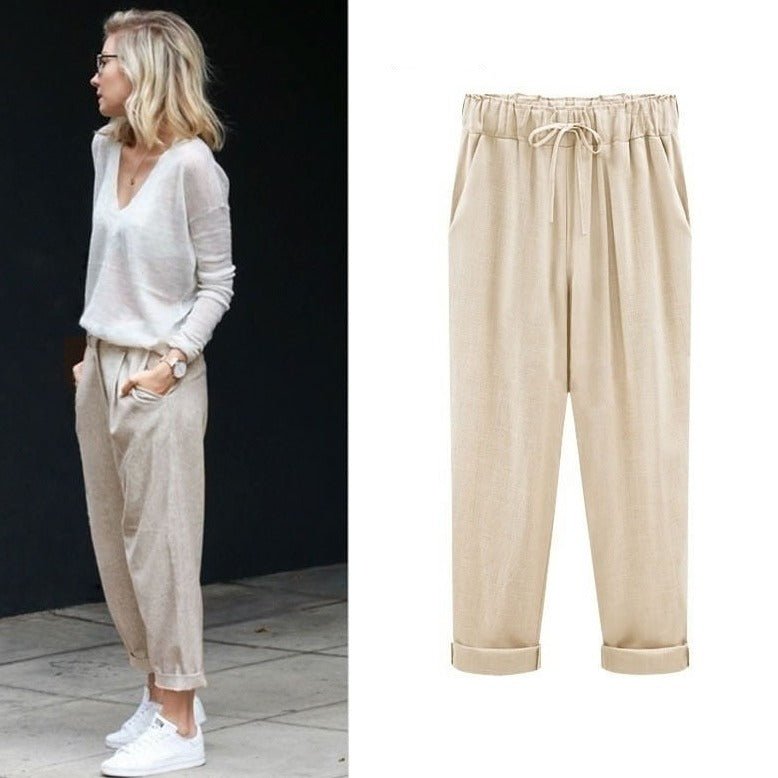 Effortless Linen Pants for Women with High Waist Drawstring Tapered Relaxed Flowing Casual Style