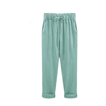 Effortless Linen Pants for Women with High Waist Drawstring Tapered Relaxed Flowing Casual Style