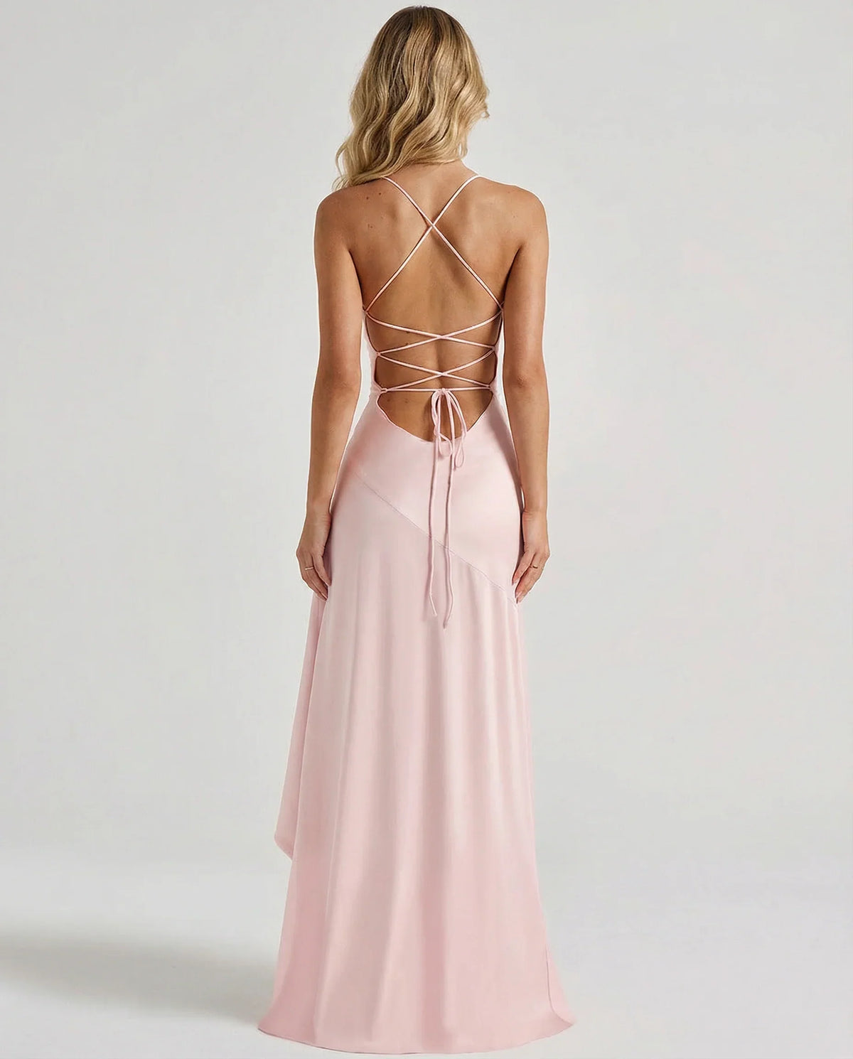 Effortless Satin Autumn Wedding Guest Dress for Women with Sweetheart Neck Thin Strap Asymmetric Hem Ruffle Open Back Style