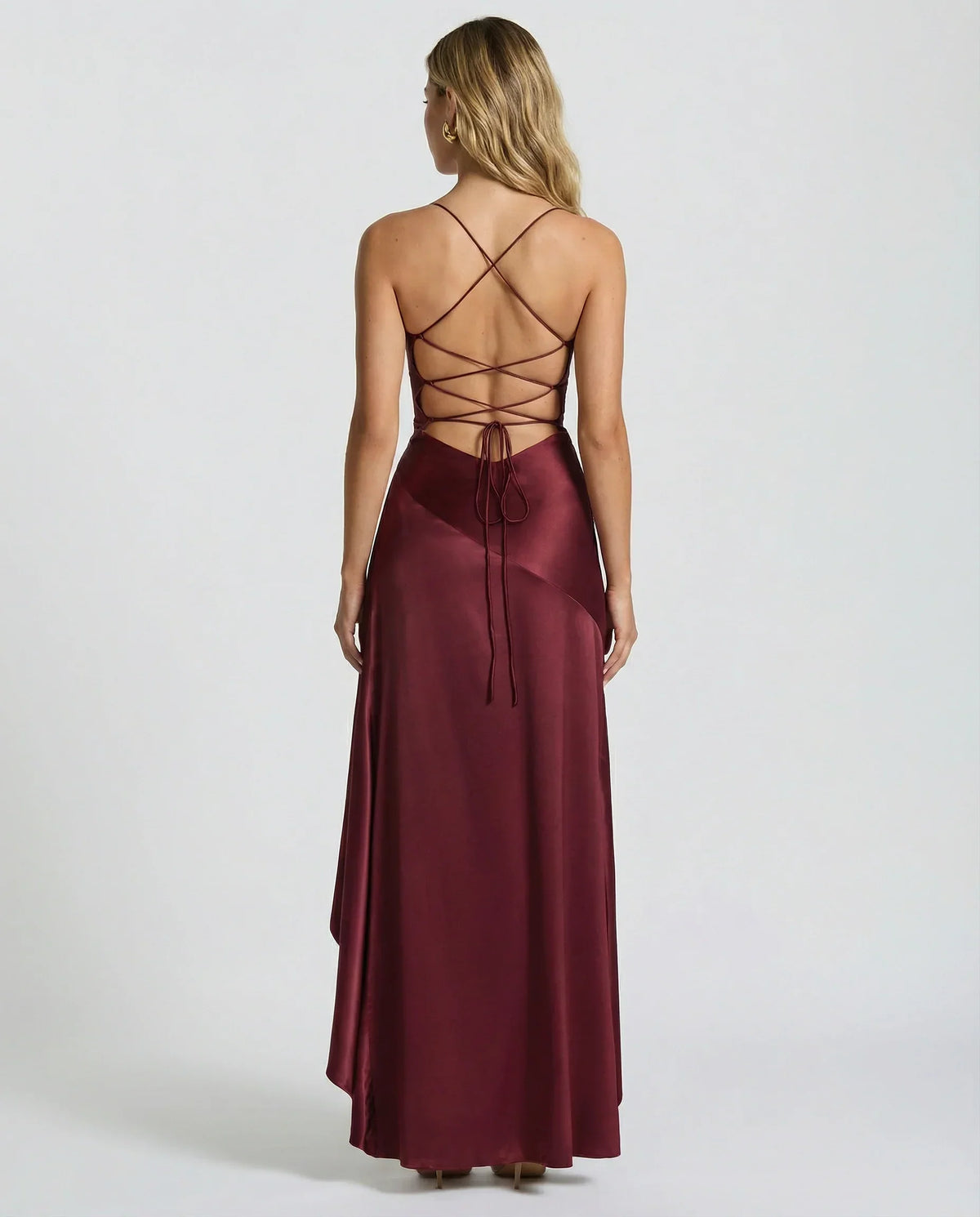 Effortless Satin Autumn Wedding Guest Dress for Women with Sweetheart Neck Thin Strap Asymmetric Hem Ruffle Open Back Style