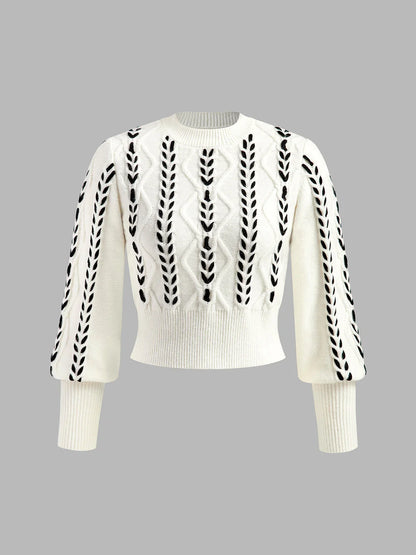 Women's Cable Knit Balloon Sleeve Sweater