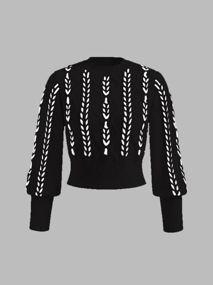 Women's Cable Knit Balloon Sleeve Sweater